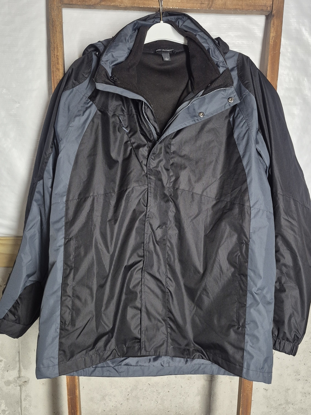 Port Authority Men's Black and Charcoal Hooded Jacket